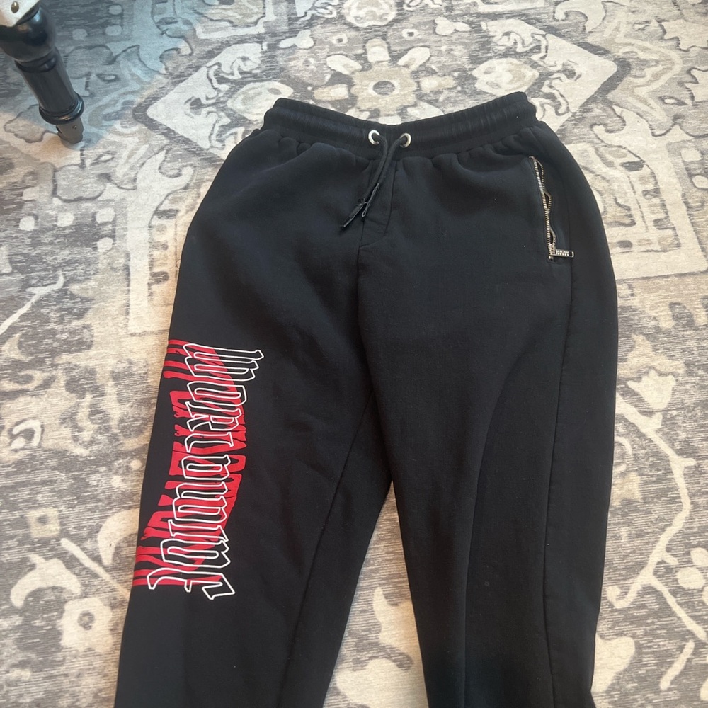 BooHooMAN black and red zipper sweatpants